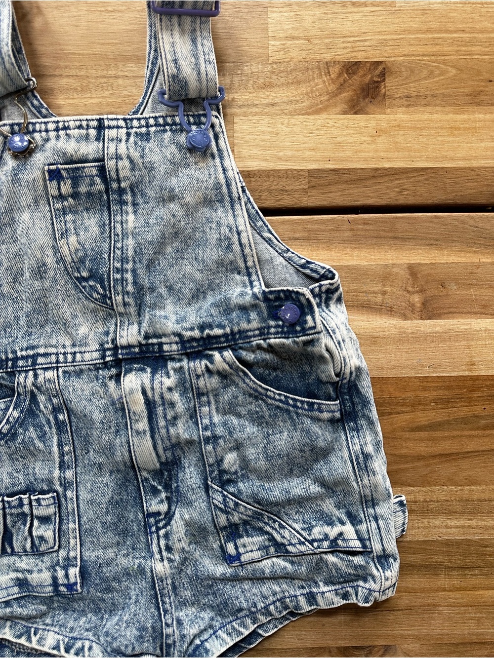 Hush Puppies Light Blue Acid-Wash Denim Short Overalls